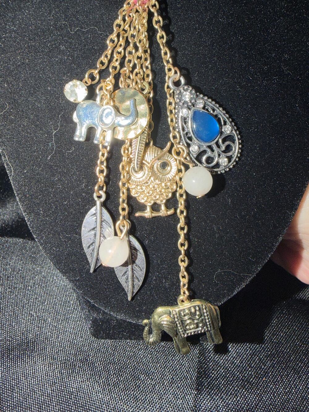 Charm necklace gold-tone chain dangles whimsical nature animal themed charms 24”